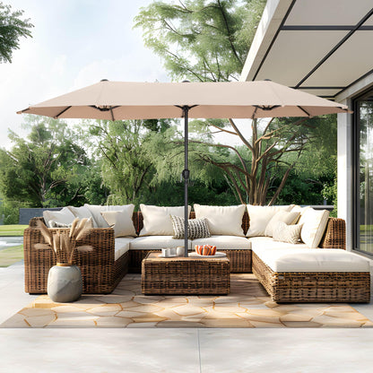 PHI VILLA Sonnenschirm rechteckig 200x380 cm mit Kurbel, beige