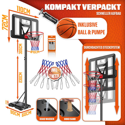 KESSER Basketballkorb Outdoor höhenverstellbar 230–305 cm mit Rollen