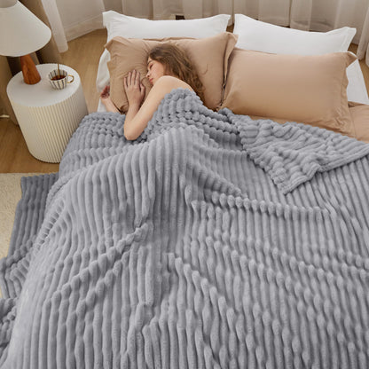 BEDSURE Kuscheldecke 220x240 cm, Flanell-Fleecedecke, Hellgrau