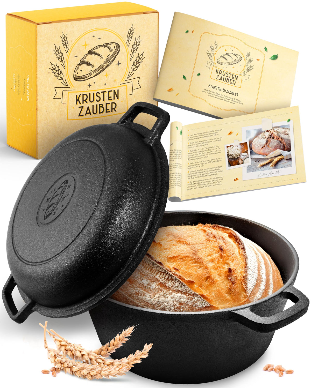 KRUSTENZAUBER Gusseisen Schmortopf Bräter Dutch Oven - 26cm: Runder, dunkelgrauer Topf mit Deckel für gleichmäßiges Schmoren/Braten.
