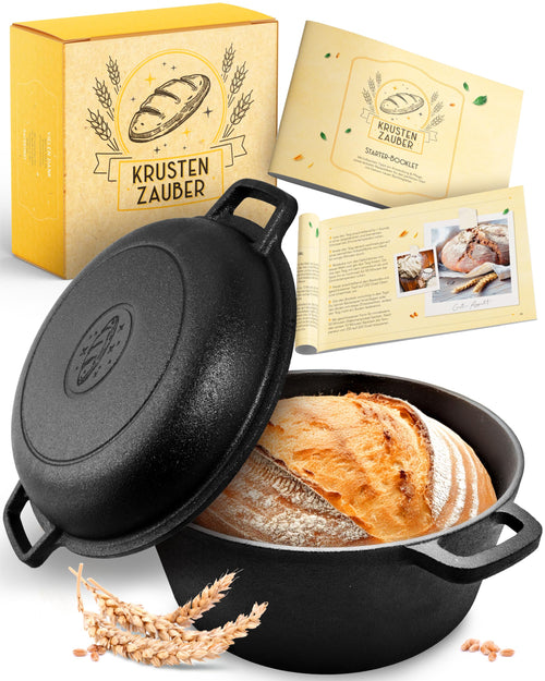 KRUSTENZAUBER Gusseisen Schmortopf Bräter Dutch Oven - 26cm: Runder, dunkelgrauer Topf mit Deckel für gleichmäßiges Schmoren/Braten.