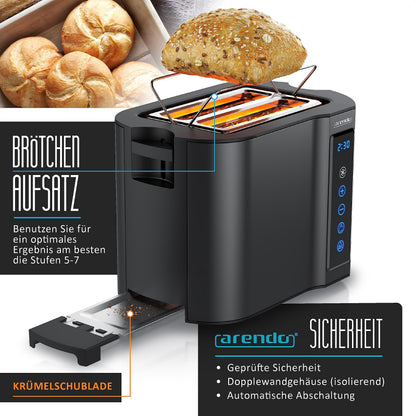 Arendo Frukost Touch Compact Toaster, 2 Scheiben, Edelstahl