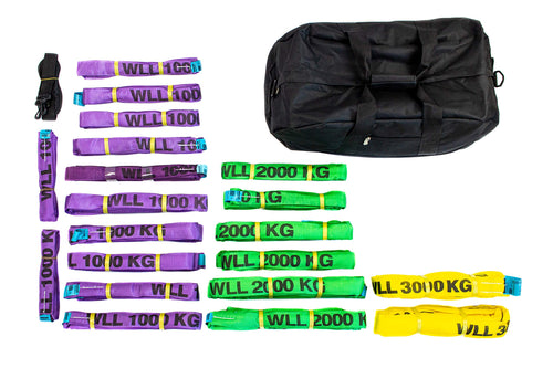 Dolezych Rundschlingen-Set 1000-3000 kg, 20-teilig - violett/grün/gelb. Zum Heben, Sichern und Anschlagen von Lasten.
