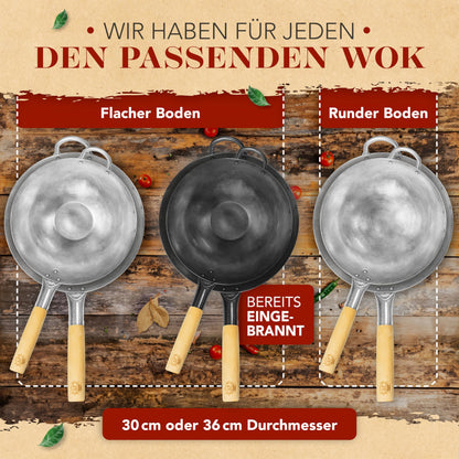 KRUSTENZAUBER 36cm Wokpfanne Induktion Karbonstahl - Voreingebrannt