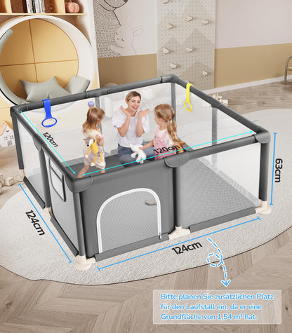 Dripex Laufstall Laufgitter Baby 124x124cm - Dunkelgrau