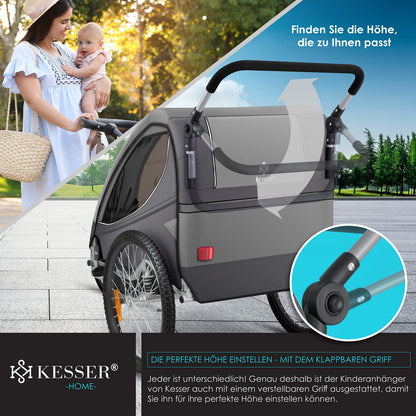 KESSER Kinder Fahrradanhänger 2in1 Jogger – 1-2 Kinder Hellgrau