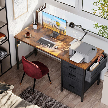 Coleshome Computertisch 120x48cm mit 3 Stoff Schubladen - Braun