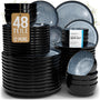 Pure Living Ibiza Steingut Geschirrset 12 Pers. 48tlg. - Rauchblau. Geschirr in Rauchblau zum Servieren & Essen von Speisen.