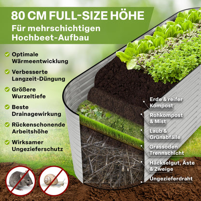 TTL Garden Hochbeet Spirit L 240x80x80 cm verzinkter Stahl silber