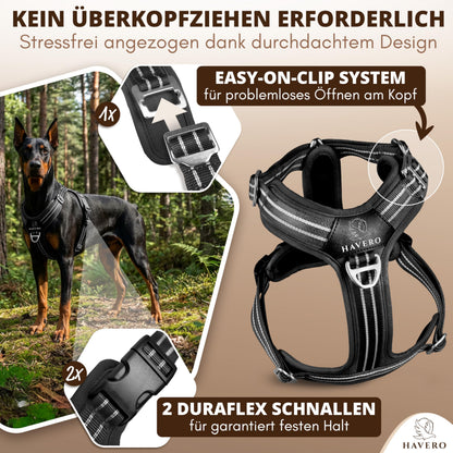 HAVERO Easy-On-Clip Hundegeschirr mit Y-Schnitt, Schwarz, L