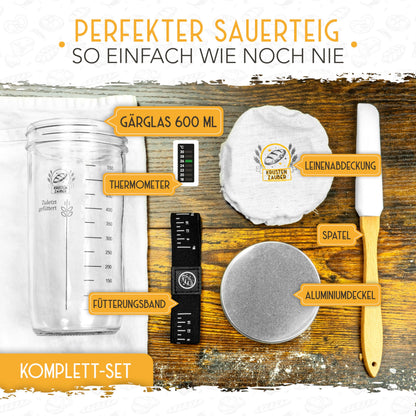 KRUSTENZAUBER Gärkörbchen & Sauerteig Starter Set, Rattan, 600 ml