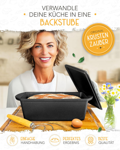 KRUSTENZAUBER Gusseisen Brotbackform mit Deckel, rechteckig, 28 cm