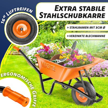 MASKO Schubkarre 100 Liter Bauschubkarre mit Luftreifen, bis 250 kg