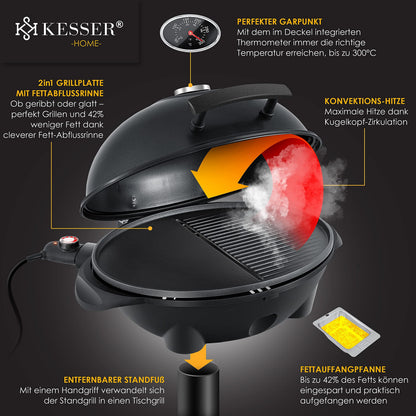 KESSER Elektrogrill 2in1 Tischgrill & Standgrill mit Deckel 2400 W