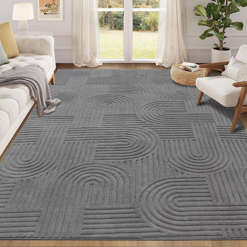 Enyhom Wohnzimmerteppich Kurzflor 160x230cm – Grau. Grauer, rechteckiger Kurzflor-Teppich für das Wohnzimmer.