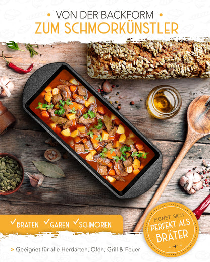 KRUSTENZAUBER Gusseisen Brotbackform mit Deckel, rechteckig, 28 cm