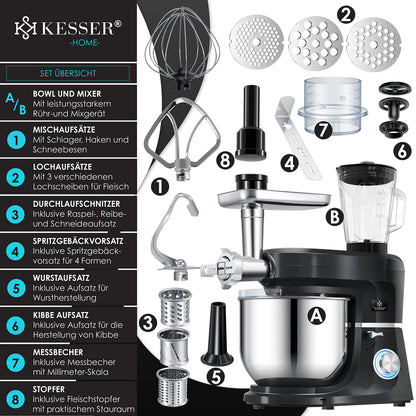 KESSER K-KM 3000 3-in-1 Küchenmaschine Fleischwolf 5.5L
