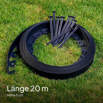UNIGARDIA Flexible Rasenkante, Kunststoff, 20 m, schwarz, 60 Erdanker
