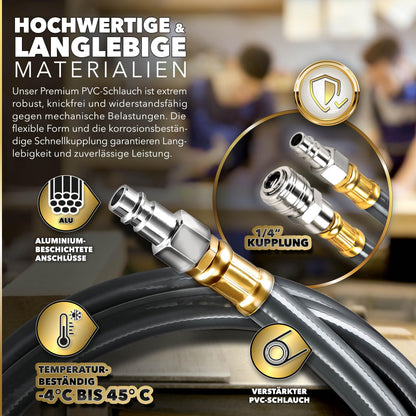 TRESKO Druckluftschlauch Aufroller automatisch 20m 1/4" Grau