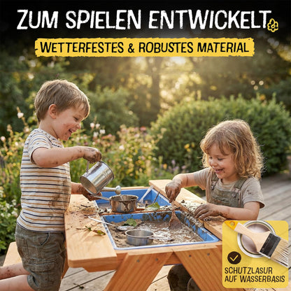 FRIEDO 2in1 Kindersitzgruppe aus lackiertem Holz mit Matschtisch