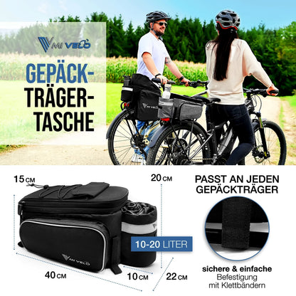 MIVELO Gepäckträgertasche GTE wasserabweisend erweiterbar 20L schwarz