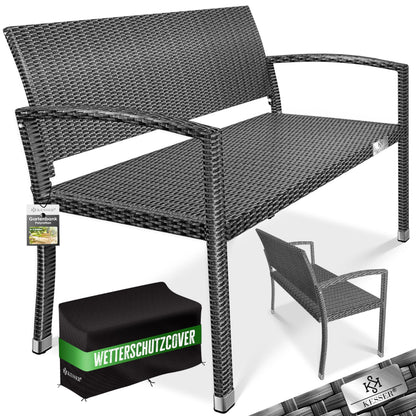 KESSER Gartenbank Polyrattan 2-Sitzer wetterfest - Anthrazit. Anthrazitfarbene 2-Sitzer Polyrattanbank für den Außenbereich.