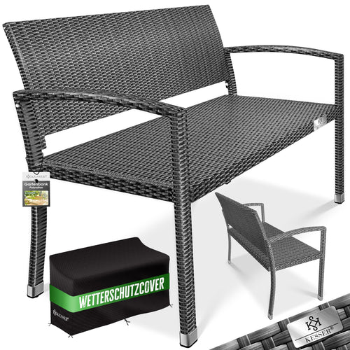KESSER Gartenbank Polyrattan 2-Sitzer wetterfest - Anthrazit. Anthrazitfarbene 2-Sitzer Polyrattanbank für den Außenbereich.