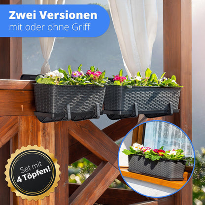 KADAX Blumenkasten 60 cm 4er Set Balkonkasten Kunststoff Anthrazit