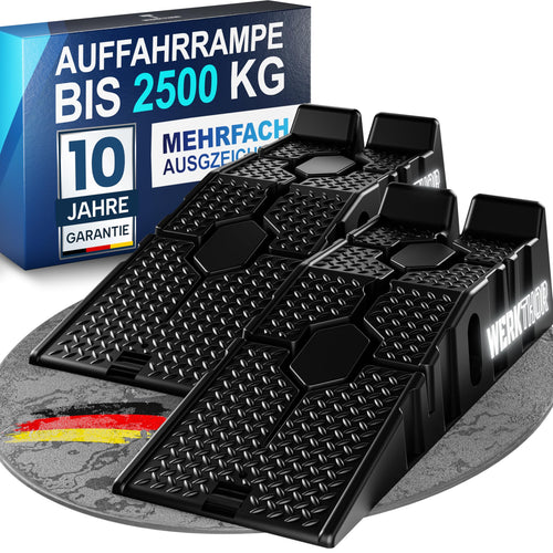 WERKTHOR Auffahrrampe PKW 2er Set, HDPE, bis 2,5 t belastbar – zwei Rampen aus Kunststoff mit rutschfester Oberfläche
