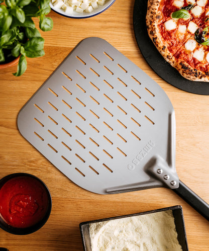 AMZBBQ Premium Pizzaschieber, perforiert, harteloxiertes Aluminium
