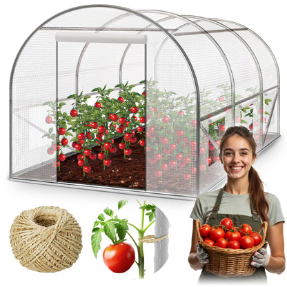 Plonos Gewächshaus Folientunnel 2 x 3,5 m, Stahlrahmen, 7 m² – weisse PE-Folie, 6 Fenster mit Moskitonetz
