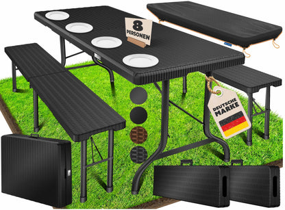 KESSER® Klapp-Bierzeltgarnitur 3-teilig – Rattan-Look 183cm. Klappbar für flexible Sitzgelegenheiten bei Outdoor-Veranstaltungen.
