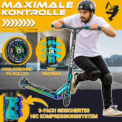 RE:SPORT REVO PRO Stunt Scooter 110 mm Rainbow Blaze mit Ständer
