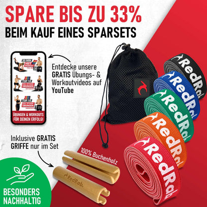 RED RAB Stoff Fitnessbänder – Reissfeste Widerstandsbänder Lang