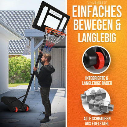 VALENESS Basketballkorb Outdoor höhenverstellbar 150-210 cm mit Ball