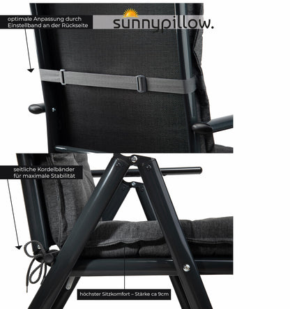 sunnypillow Gartenstuhlauflagen Hochlehner, 6er-Set, Anthrazit
