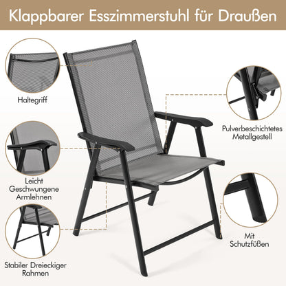 Yaheetech Gartenstühle 4er Set, klappbare Hochlehner bis 150 kg, Grau