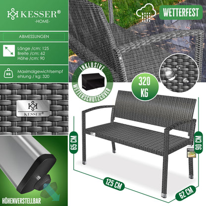KESSER Gartenbank Polyrattan 2-Sitzer wetterfest - Anthrazit