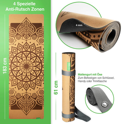 BACKLAXX Yogamatte Kork Fitnessmatte - Naturkautschuk