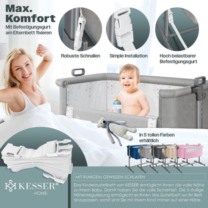 KESSER Hubi 3in1 Zustellbett Babybett Reisebett - Hellgrau