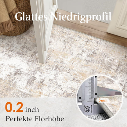 HUGEAR Teppich Wohnzimmer 240 x 300 cm, Beige Grau, waschbar, Kurzflor