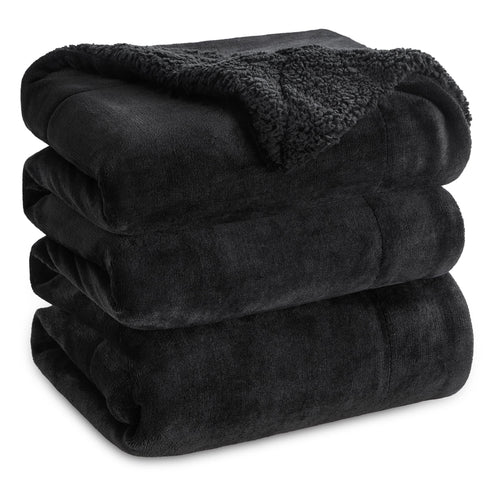BEDSURE Kuscheldecke Sherpa Flanell Wohndecke Schwarz 220x240 cm, doppelseitig weich
