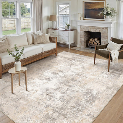HUGEAR Teppich 200 x 300 cm waschbar rutschfest Kurzflor Beige Grau