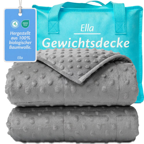 Ella Gewichtsdecke Kinder 3,2 kg 100x150 cm, Therapiedecke Grau Minky, gesteppte Oberfläche