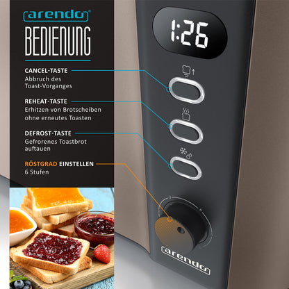 Arendo Frukost Langschlitztoaster für 4 Scheiben, Edelstahl Bronze