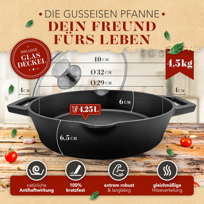 KRUSTENZAUBER Gusseisenpfanne 32 cm, voreingebrannt, für Induktion