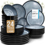 Pure Living Ibiza Steingut Geschirrset 6 Pers. - Rauchblau 24 tlg., rund zum Servieren von Speisen.
