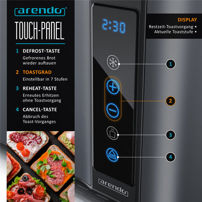 Arendo Toaster Langschlitz - Edelstahl 4 Scheiben Touchscreen