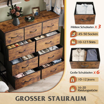 WLIVE Kommode mit 9 Schubladen aus Stoff - Vintagebraun-Schwarz