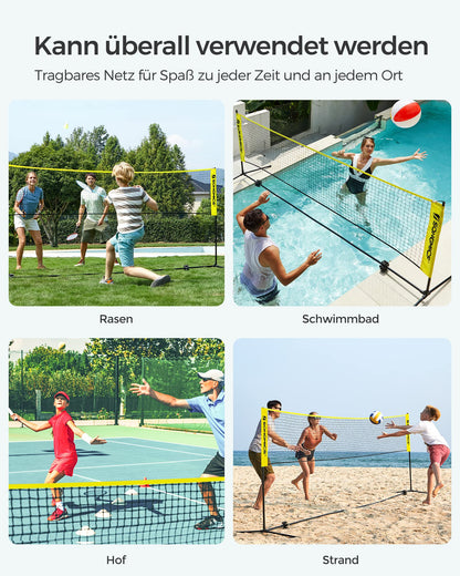 SONGMICS Badmintonnetz 3 m höhenverstellbar mit Tragetasche, Gelb
